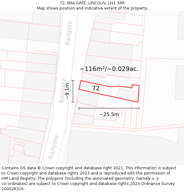 72, BAILGATE, LINCOLN, LN1 3AR: Plot and title map