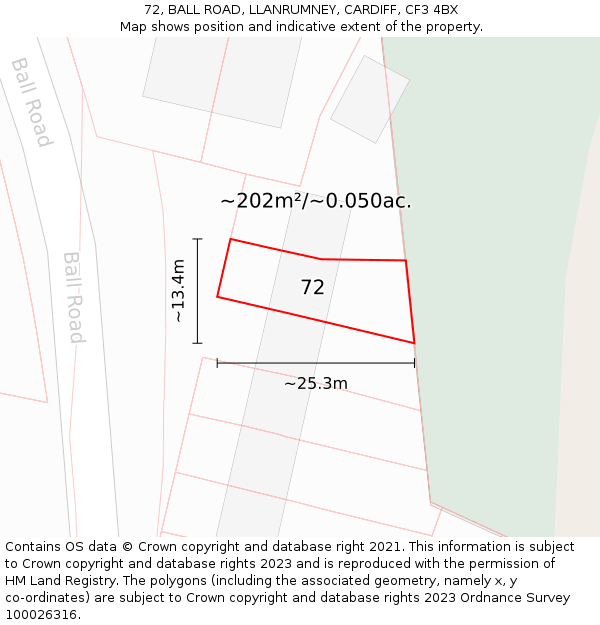 72, BALL ROAD, LLANRUMNEY, CARDIFF, CF3 4BX: Plot and title map