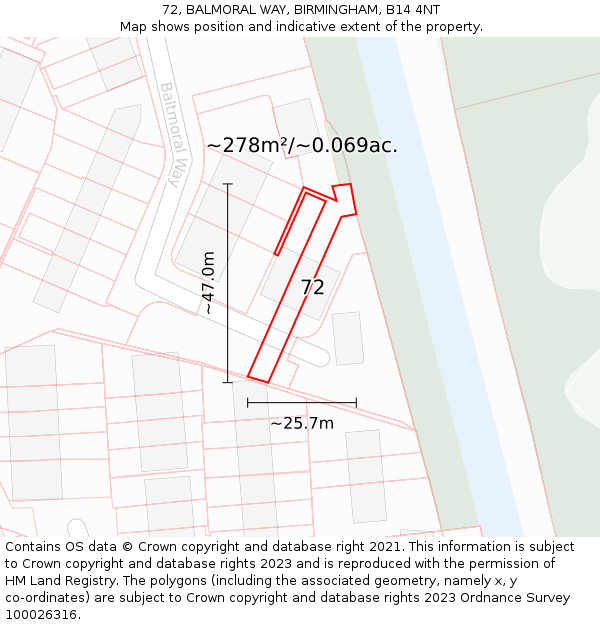 72, BALMORAL WAY, BIRMINGHAM, B14 4NT: Plot and title map