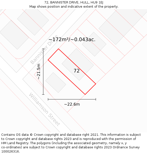 72, BANNISTER DRIVE, HULL, HU9 1EJ: Plot and title map