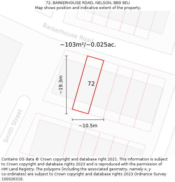 72, BARKERHOUSE ROAD, NELSON, BB9 9EU: Plot and title map