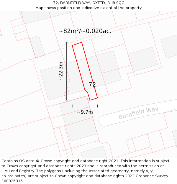 72, BARNFIELD WAY, OXTED, RH8 9QG: Plot and title map