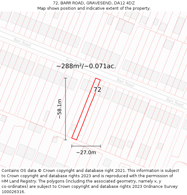 72, BARR ROAD, GRAVESEND, DA12 4DZ: Plot and title map
