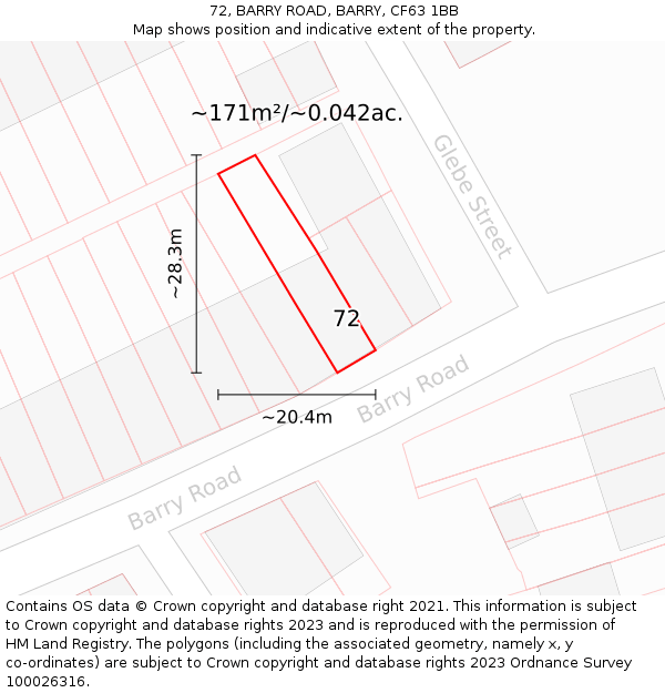 72, BARRY ROAD, BARRY, CF63 1BB: Plot and title map