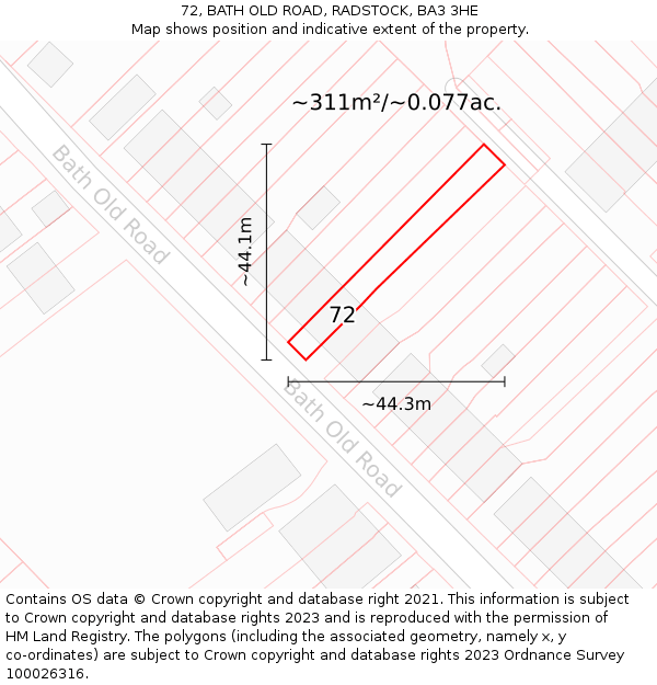 72, BATH OLD ROAD, RADSTOCK, BA3 3HE: Plot and title map