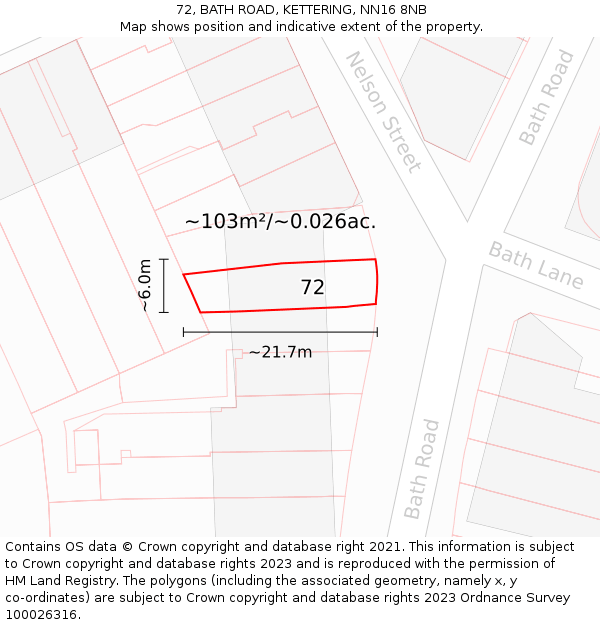 72, BATH ROAD, KETTERING, NN16 8NB: Plot and title map