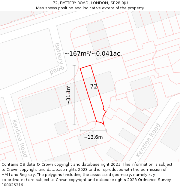 72, BATTERY ROAD, LONDON, SE28 0JU: Plot and title map