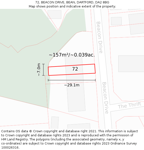 72, BEACON DRIVE, BEAN, DARTFORD, DA2 8BG: Plot and title map
