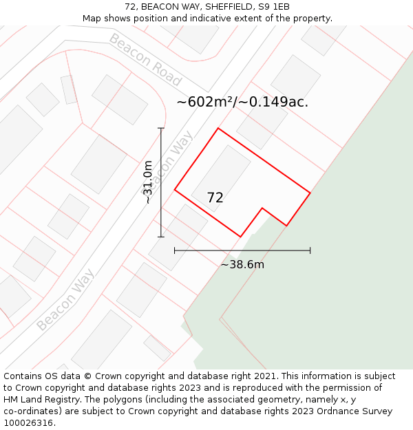 72, BEACON WAY, SHEFFIELD, S9 1EB: Plot and title map