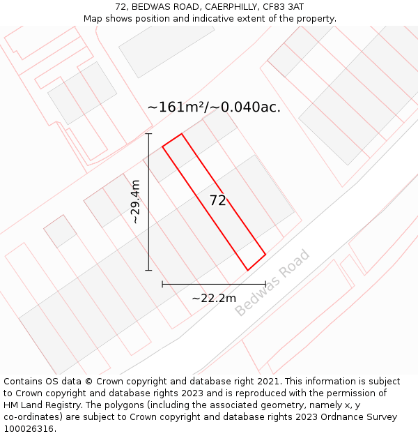 72, BEDWAS ROAD, CAERPHILLY, CF83 3AT: Plot and title map