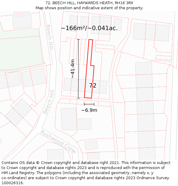 72, BEECH HILL, HAYWARDS HEATH, RH16 3RX: Plot and title map