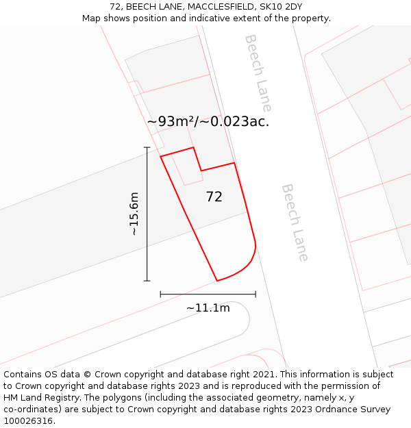 72, BEECH LANE, MACCLESFIELD, SK10 2DY: Plot and title map