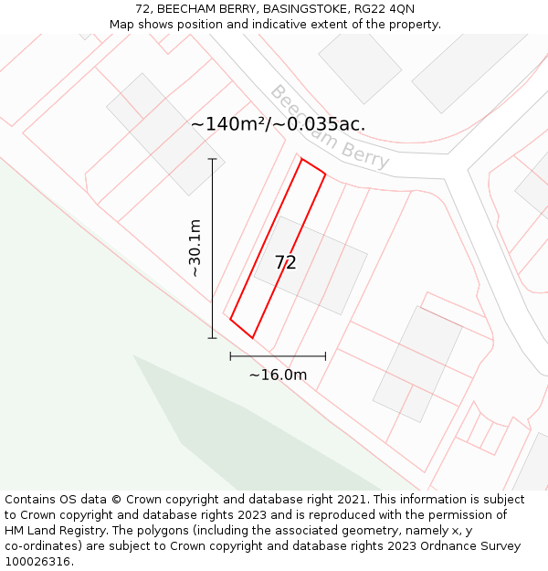 72, BEECHAM BERRY, BASINGSTOKE, RG22 4QN: Plot and title map