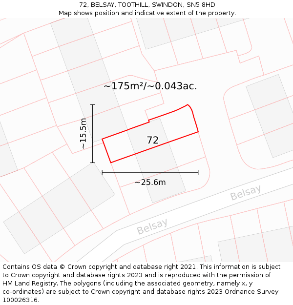 72, BELSAY, TOOTHILL, SWINDON, SN5 8HD: Plot and title map