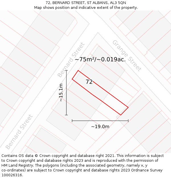 72, BERNARD STREET, ST ALBANS, AL3 5QN: Plot and title map