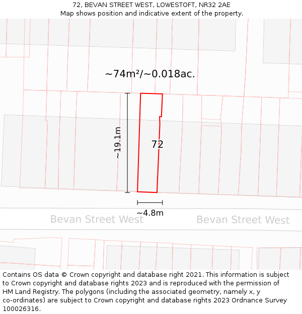 72, BEVAN STREET WEST, LOWESTOFT, NR32 2AE: Plot and title map