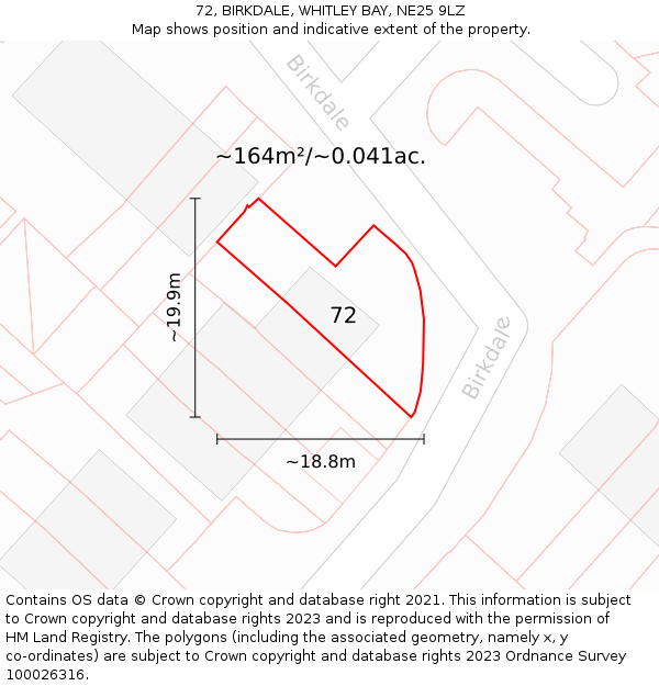 72, BIRKDALE, WHITLEY BAY, NE25 9LZ: Plot and title map