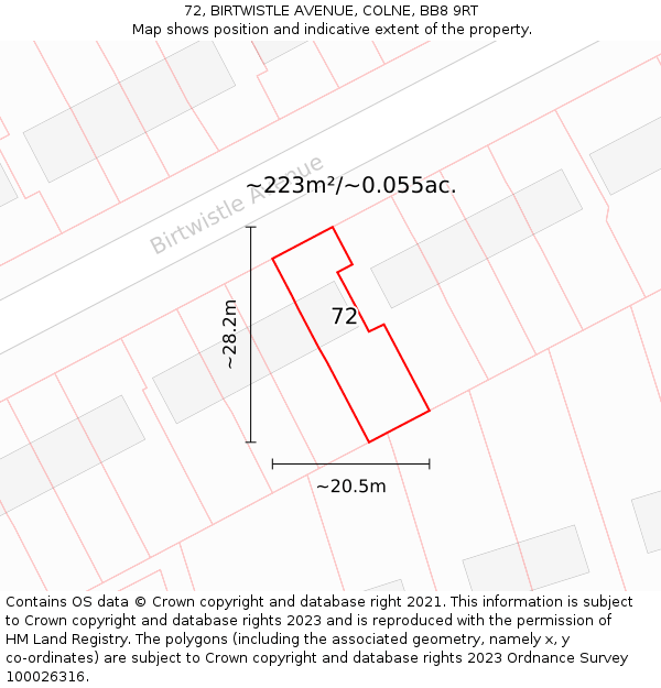 72, BIRTWISTLE AVENUE, COLNE, BB8 9RT: Plot and title map