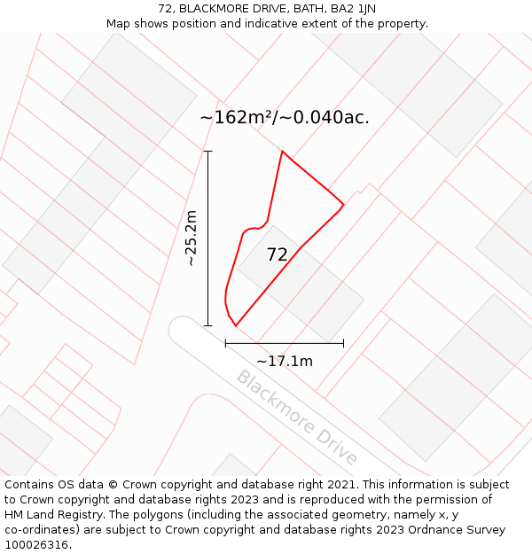 72, BLACKMORE DRIVE, BATH, BA2 1JN: Plot and title map