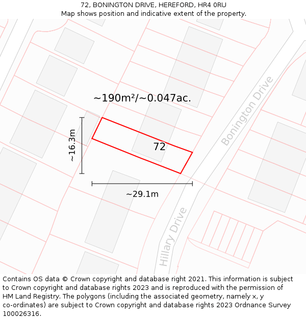 72, BONINGTON DRIVE, HEREFORD, HR4 0RU: Plot and title map
