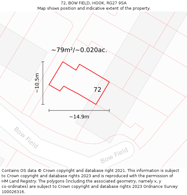 72, BOW FIELD, HOOK, RG27 9SA: Plot and title map