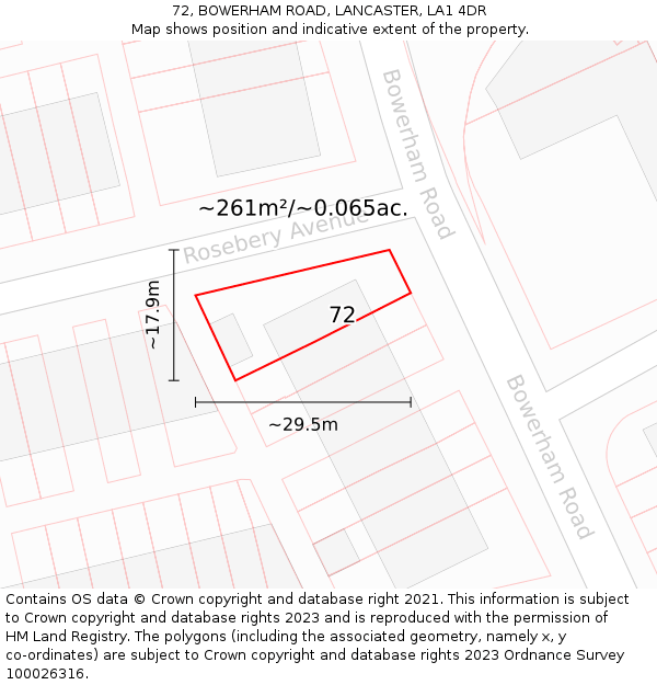 72, BOWERHAM ROAD, LANCASTER, LA1 4DR: Plot and title map