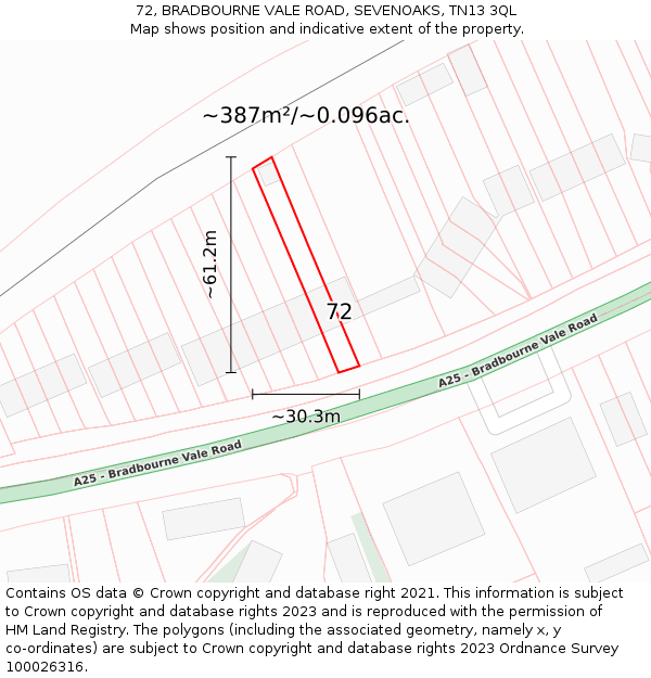 72, BRADBOURNE VALE ROAD, SEVENOAKS, TN13 3QL: Plot and title map