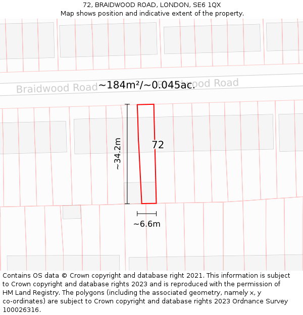 72, BRAIDWOOD ROAD, LONDON, SE6 1QX: Plot and title map