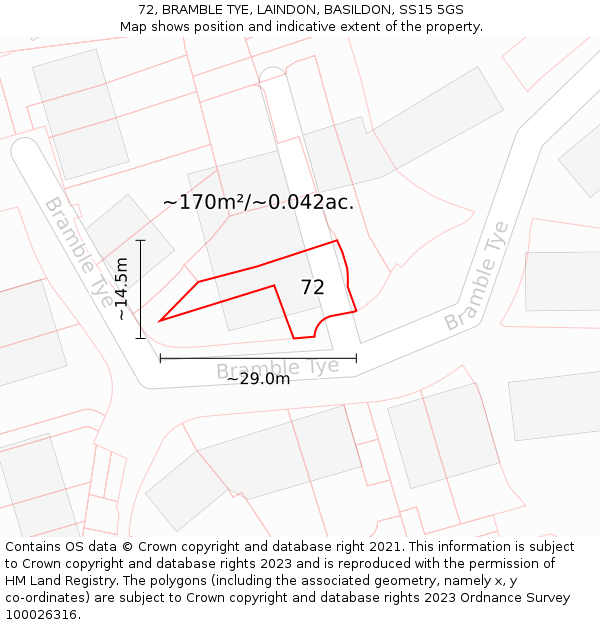 72, BRAMBLE TYE, LAINDON, BASILDON, SS15 5GS: Plot and title map