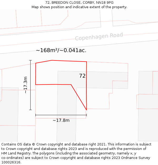 72, BREEDON CLOSE, CORBY, NN18 9PG: Plot and title map
