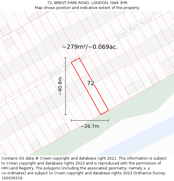 72, BRENT PARK ROAD, LONDON, NW4 3HR: Plot and title map