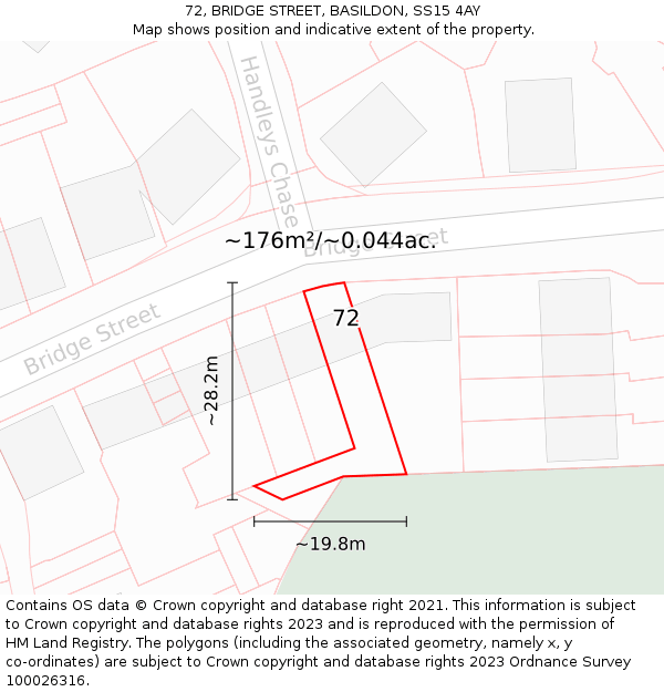 72, BRIDGE STREET, BASILDON, SS15 4AY: Plot and title map