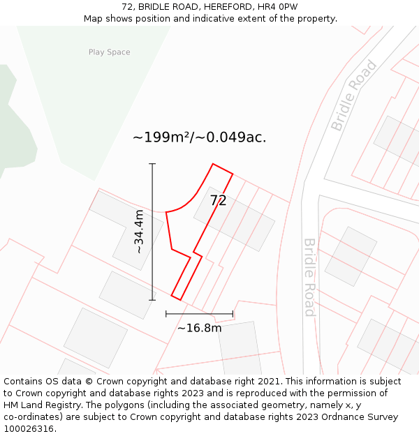 72, BRIDLE ROAD, HEREFORD, HR4 0PW: Plot and title map