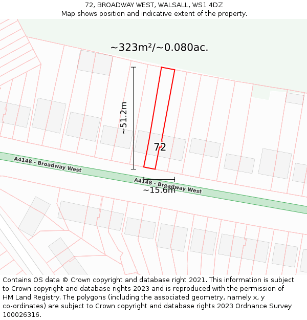 72, BROADWAY WEST, WALSALL, WS1 4DZ: Plot and title map