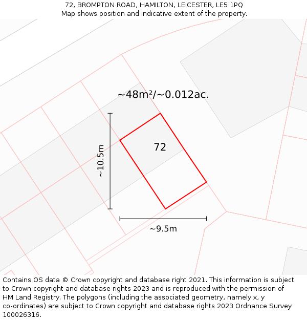 72, BROMPTON ROAD, HAMILTON, LEICESTER, LE5 1PQ: Plot and title map