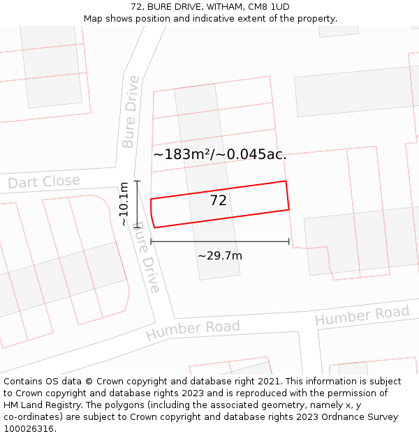 72, BURE DRIVE, WITHAM, CM8 1UD: Plot and title map
