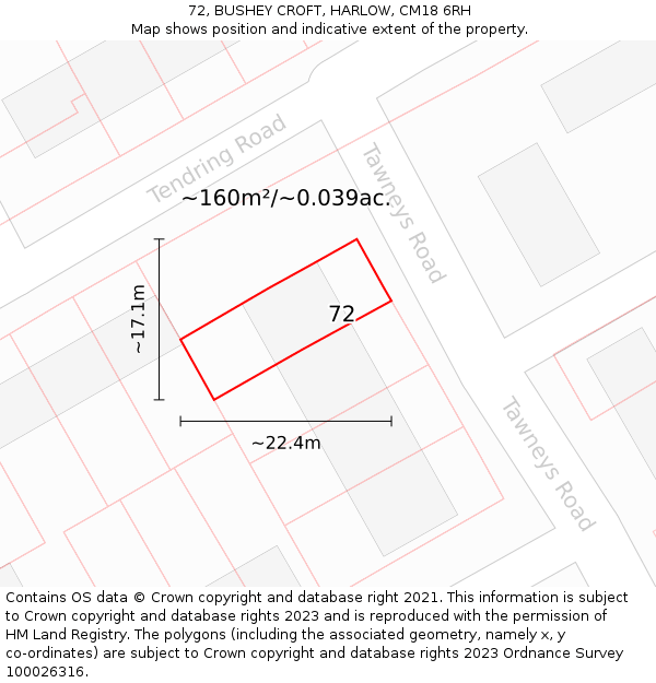 72, BUSHEY CROFT, HARLOW, CM18 6RH: Plot and title map