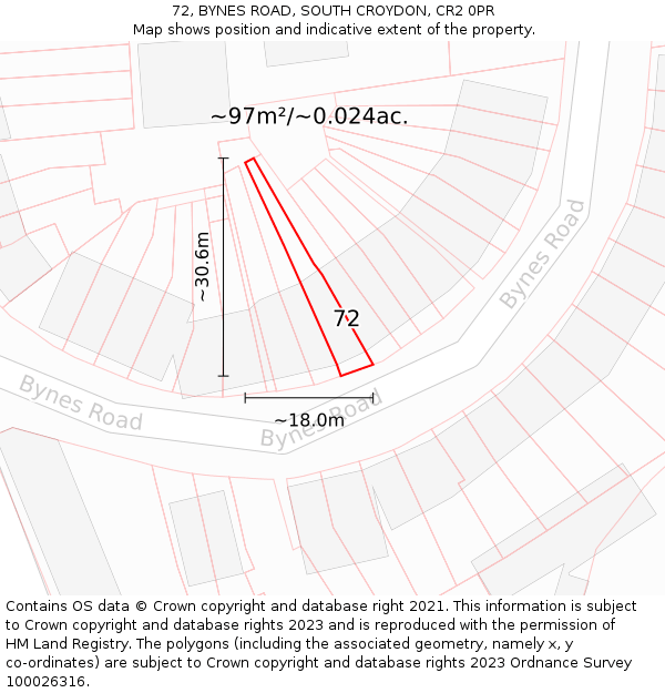 72, BYNES ROAD, SOUTH CROYDON, CR2 0PR: Plot and title map