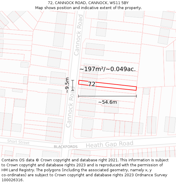 72, CANNOCK ROAD, CANNOCK, WS11 5BY: Plot and title map