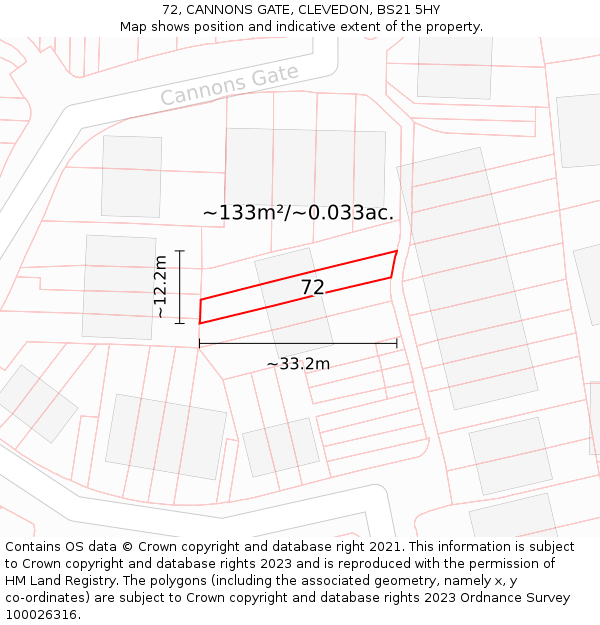 72, CANNONS GATE, CLEVEDON, BS21 5HY: Plot and title map