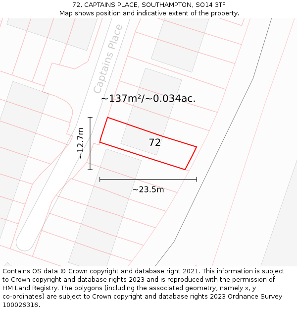 72, CAPTAINS PLACE, SOUTHAMPTON, SO14 3TF: Plot and title map