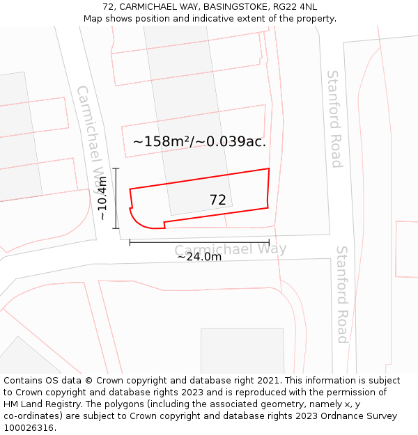 72, CARMICHAEL WAY, BASINGSTOKE, RG22 4NL: Plot and title map