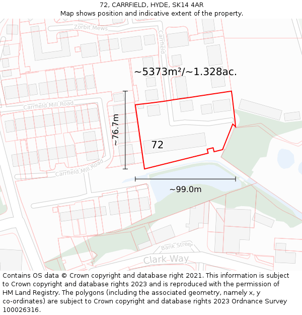 72, CARRFIELD, HYDE, SK14 4AR: Plot and title map