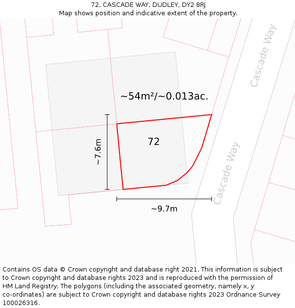 72, CASCADE WAY, DUDLEY, DY2 8RJ: Plot and title map