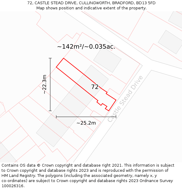 72, CASTLE STEAD DRIVE, CULLINGWORTH, BRADFORD, BD13 5FD: Plot and title map