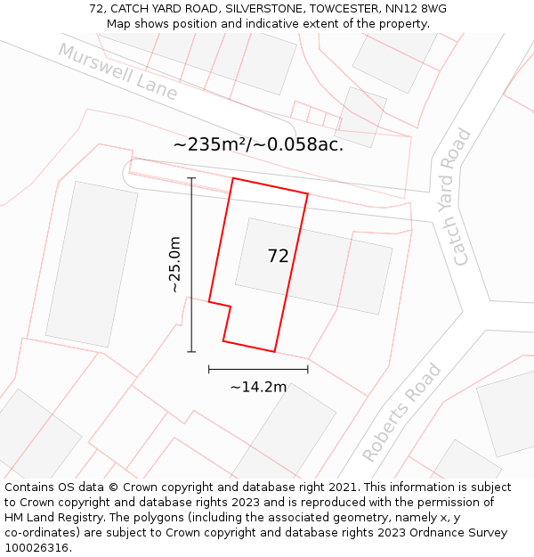 72, CATCH YARD ROAD, SILVERSTONE, TOWCESTER, NN12 8WG: Plot and title map