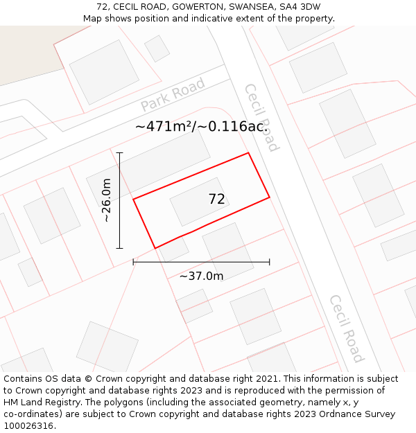 72, CECIL ROAD, GOWERTON, SWANSEA, SA4 3DW: Plot and title map