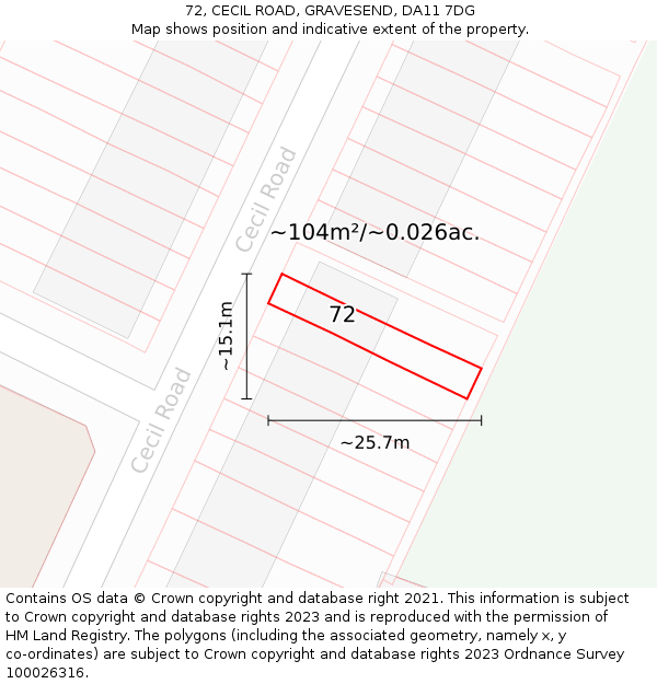 72, CECIL ROAD, GRAVESEND, DA11 7DG: Plot and title map