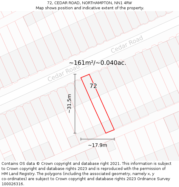 72, CEDAR ROAD, NORTHAMPTON, NN1 4RW: Plot and title map