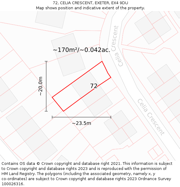 72, CELIA CRESCENT, EXETER, EX4 9DU: Plot and title map